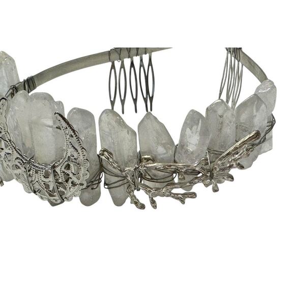 Aura Natural Raw Clear Quartz Angel Crystal Goddess Tiara Crown Wrapped Silver main image 12